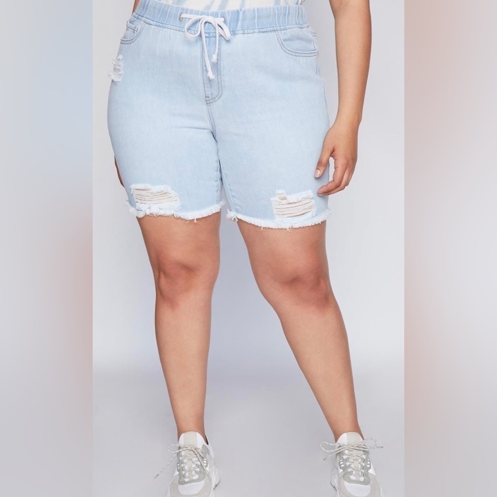 YMI Womens Dream Collection High Rise Tie Waist Distressed Shorts Size 3X - Picture 2 of 13